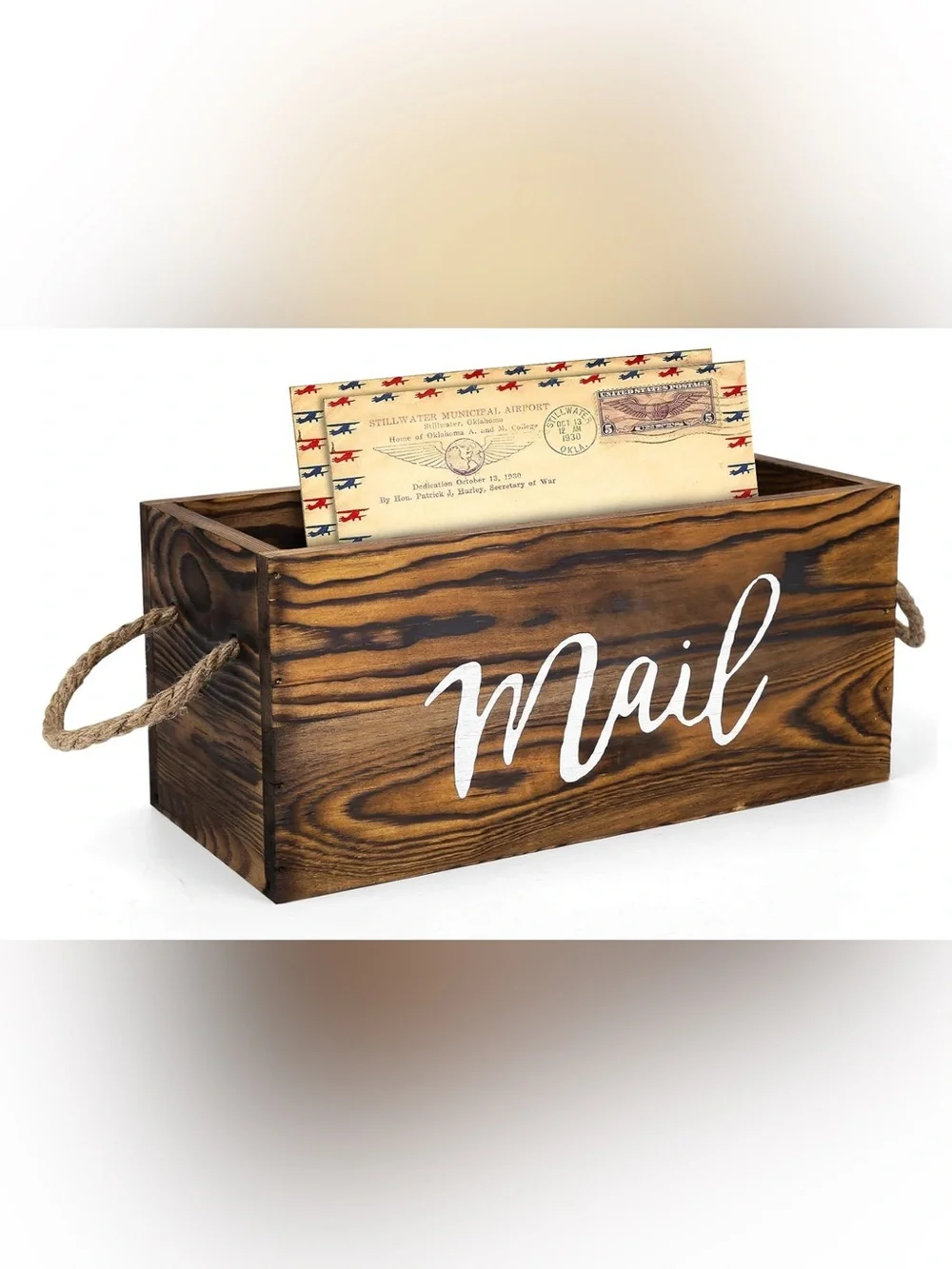 Wooden Mail Organizer Box with White Script